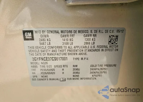 2012 Cadillac Srx Premium Collection z USA, uszkodzony, nr VIN 3GYFNCE37CS617001